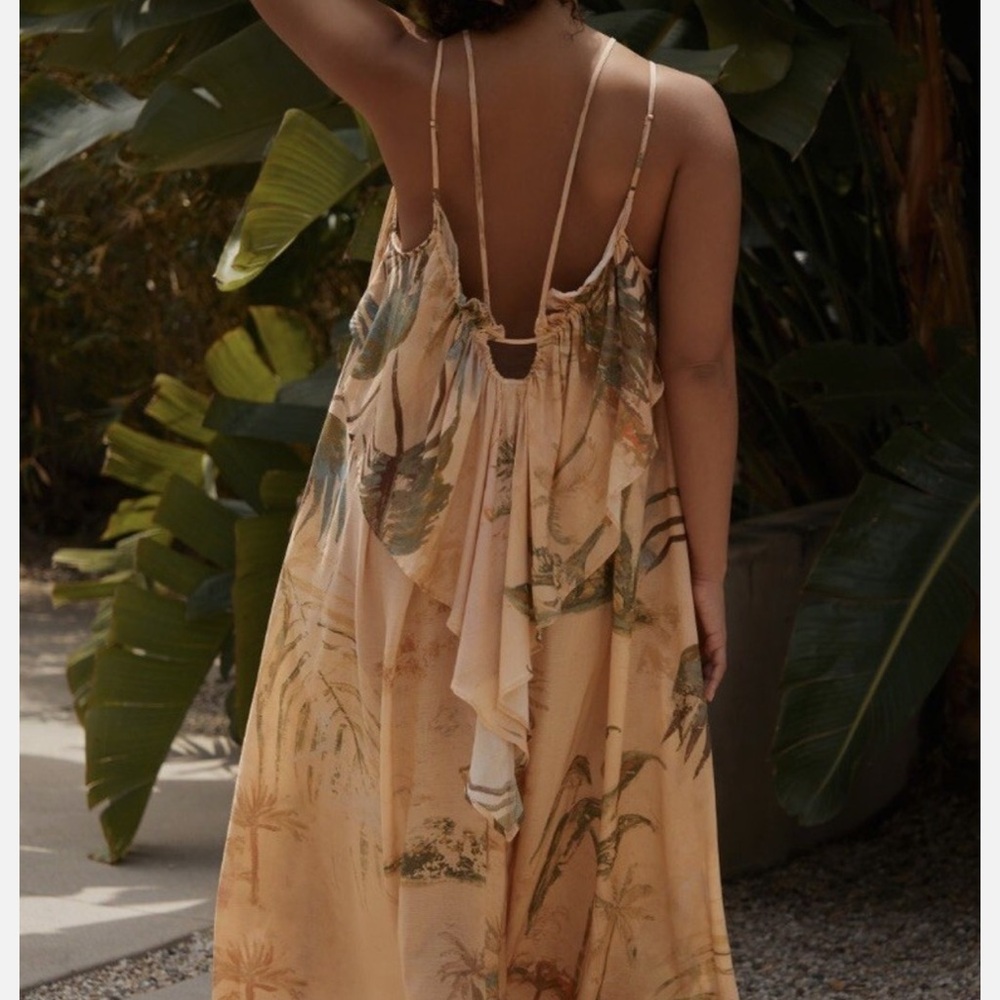 Anthropologie Beige and Olive Floral Maxi Dress - Picture 2 of 6